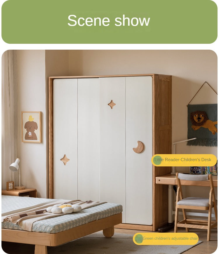 Oak Solid Wood Children's Sliding Door Wardrobe: