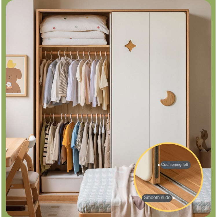 Oak Solid Wood Children's Sliding Door Wardrobe: