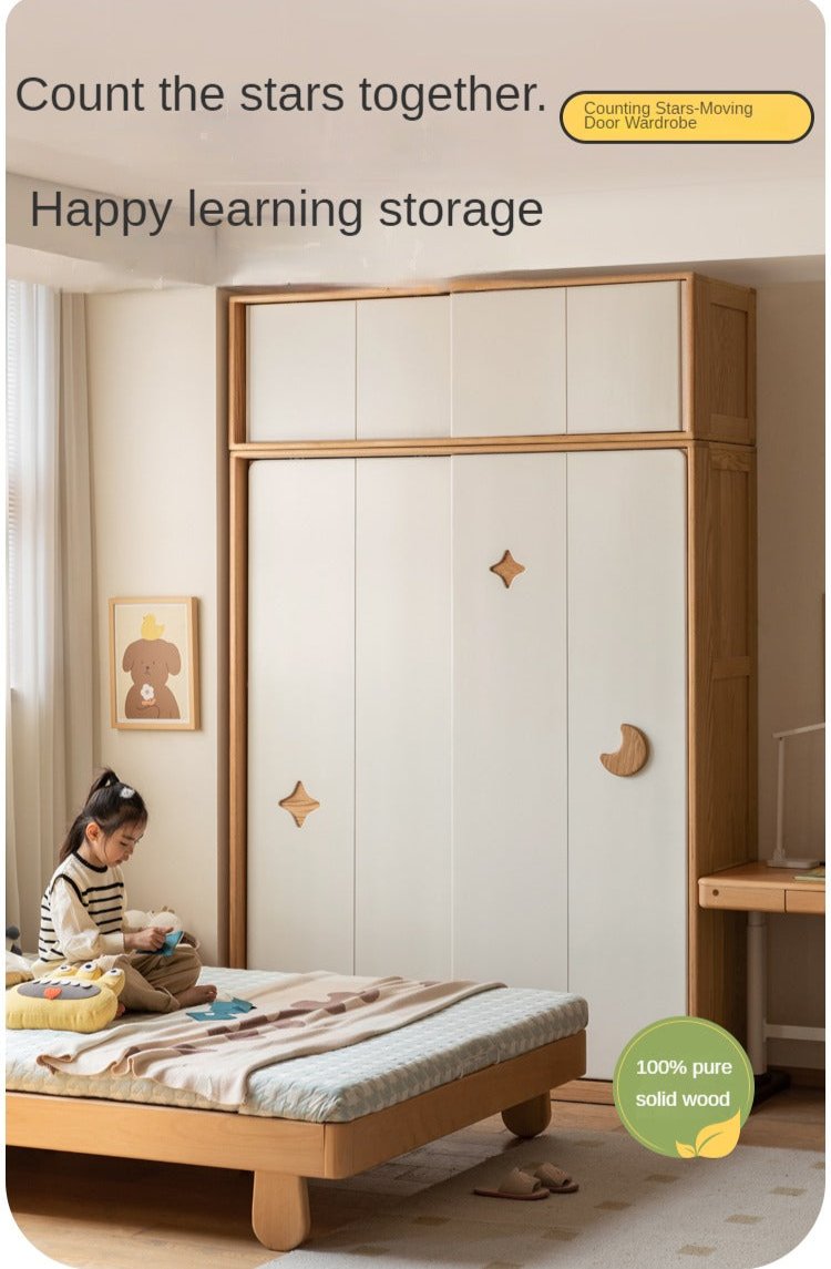 Oak Solid Wood Children's Sliding Door Wardrobe