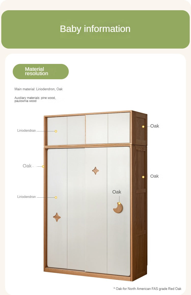 Oak Solid Wood Children's Sliding Door Wardrobe: