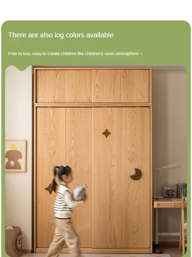 Oak Solid Wood Children's Sliding Door Wardrobe: