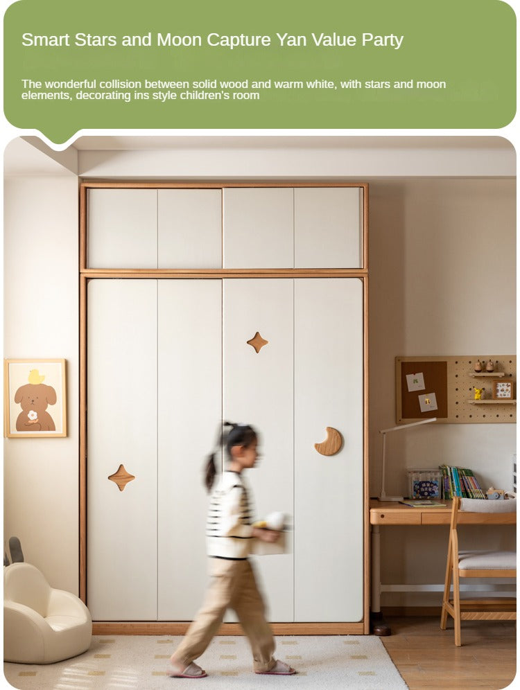 Oak Solid Wood Children's Sliding Door Wardrobe: