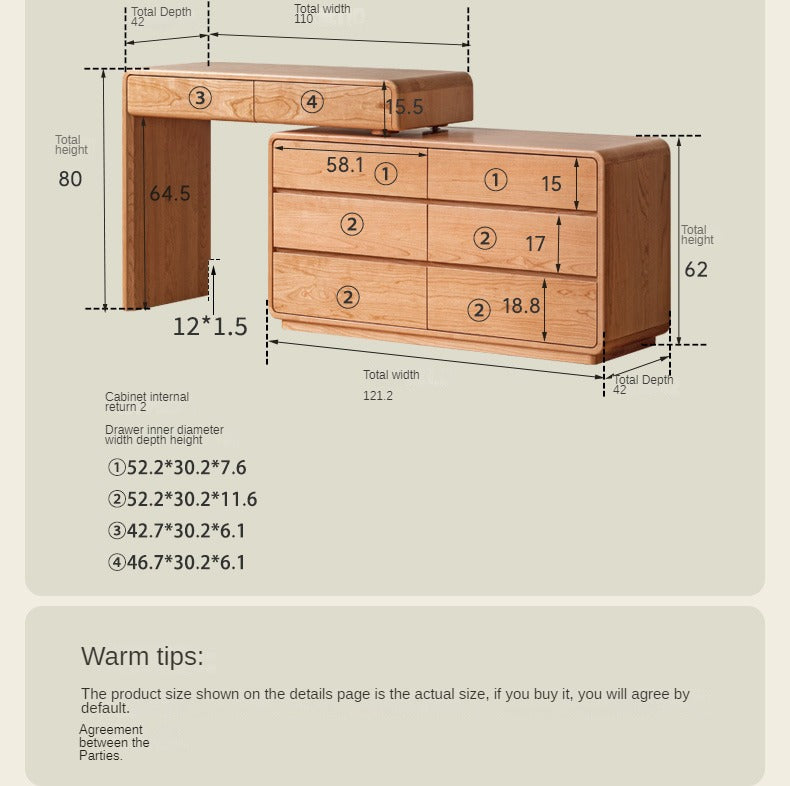 Cherry Solid Wood Retractable Dressing Table