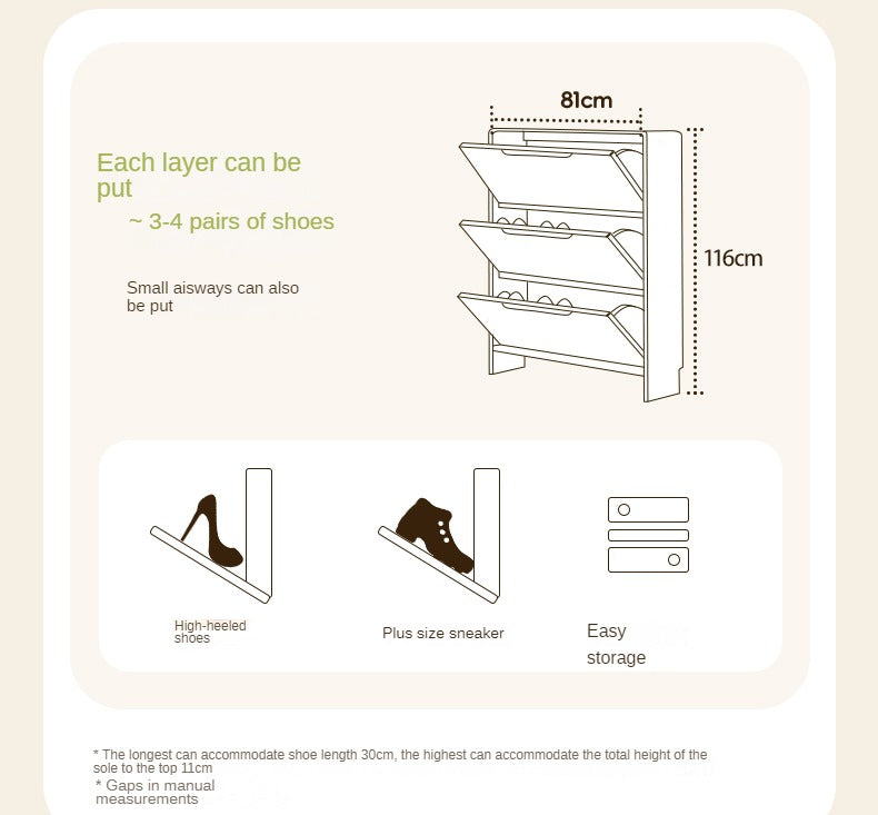 Poplar Solid Wood Cream Style Ultra-thin Shoe Cabinet ,