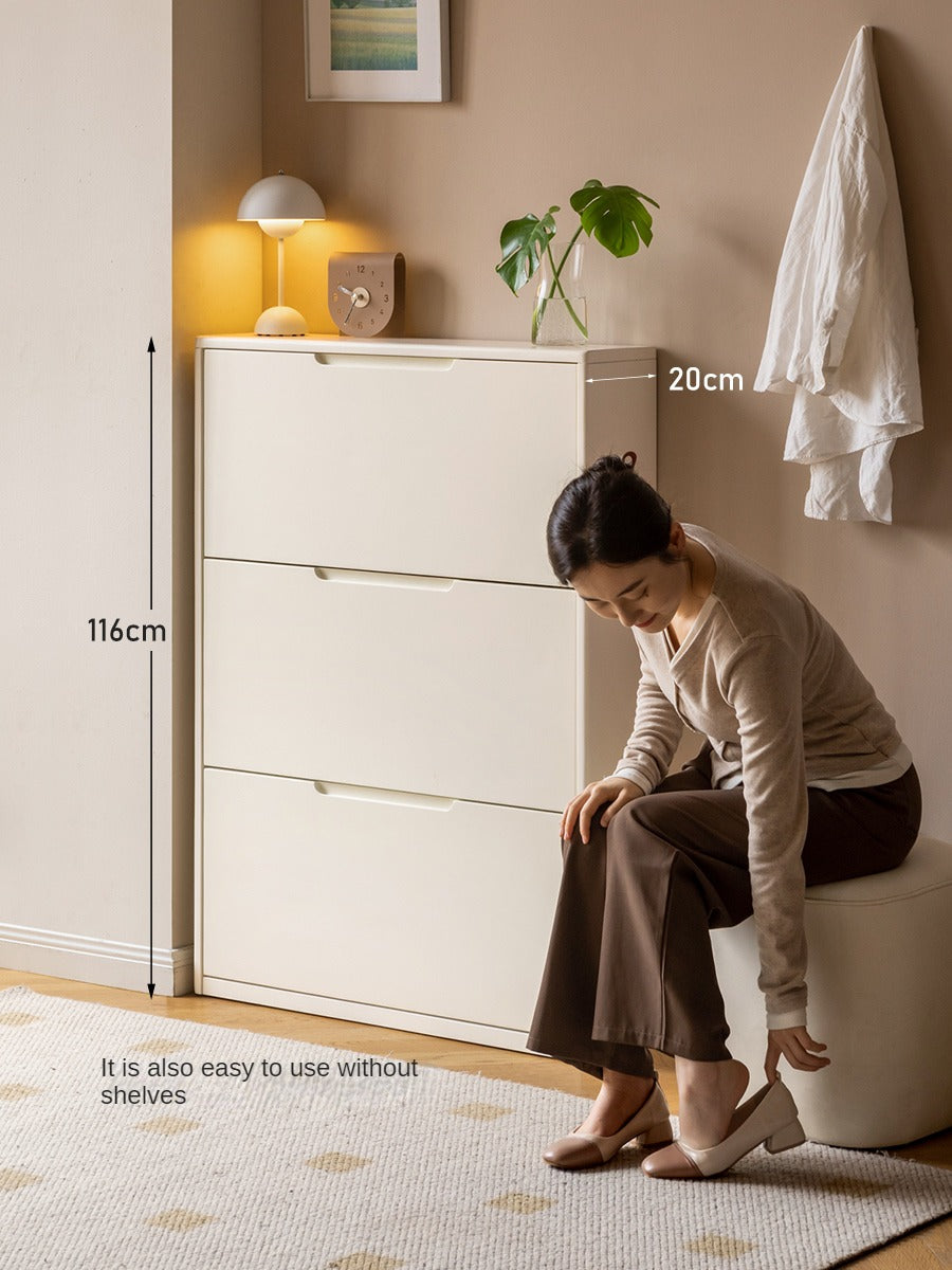 Poplar Solid Wood Cream Style Ultra-thin Shoe Cabinet ,