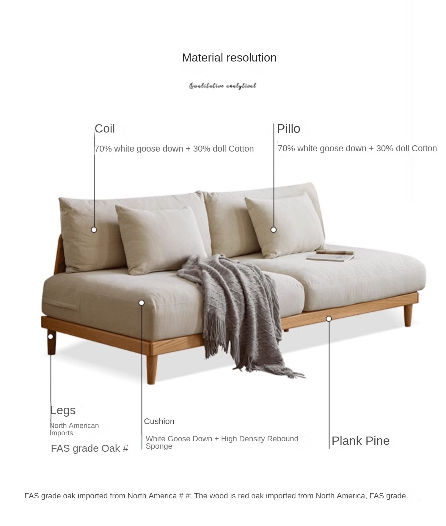 Oak Solid Wood Sofa Cotton Linen Fabric