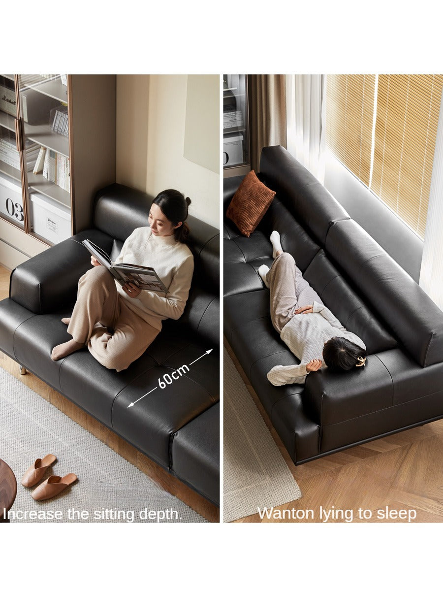 Leather sofa Italian minimalist black :