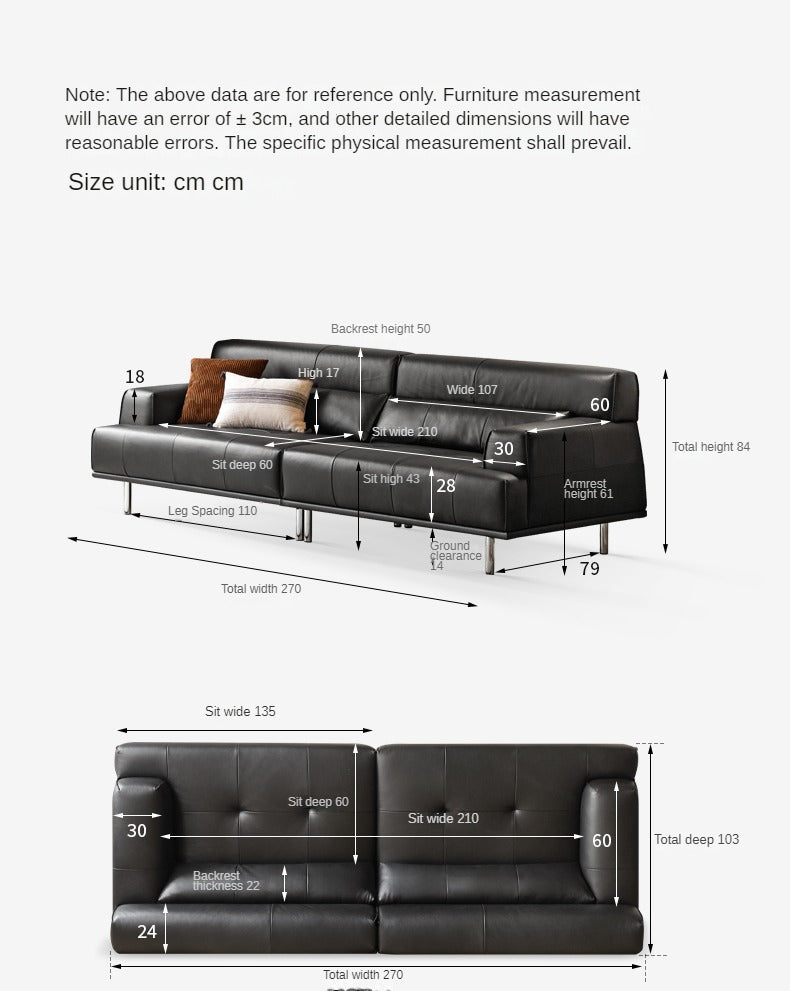 Leather sofa Italian minimalist black :