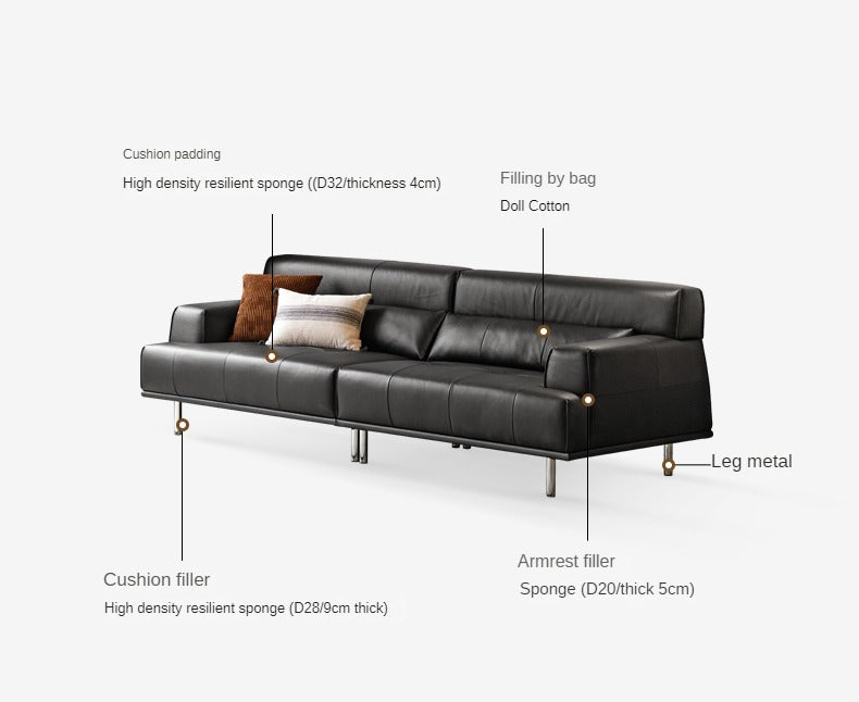 Leather sofa Italian minimalist black :