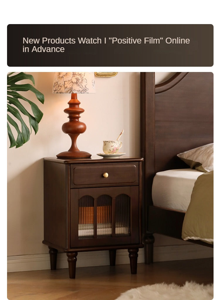 Poplar Solid Wood American Retro Bedside Cabinet,