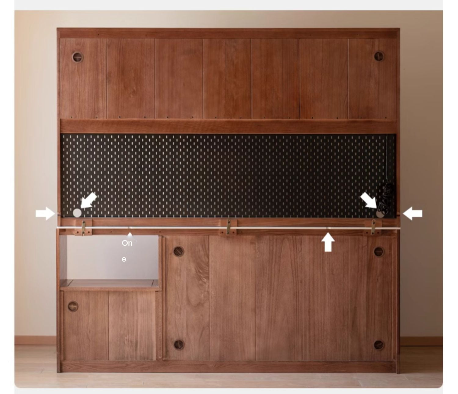 Oak solid wood dining storage sideboard against the wall,