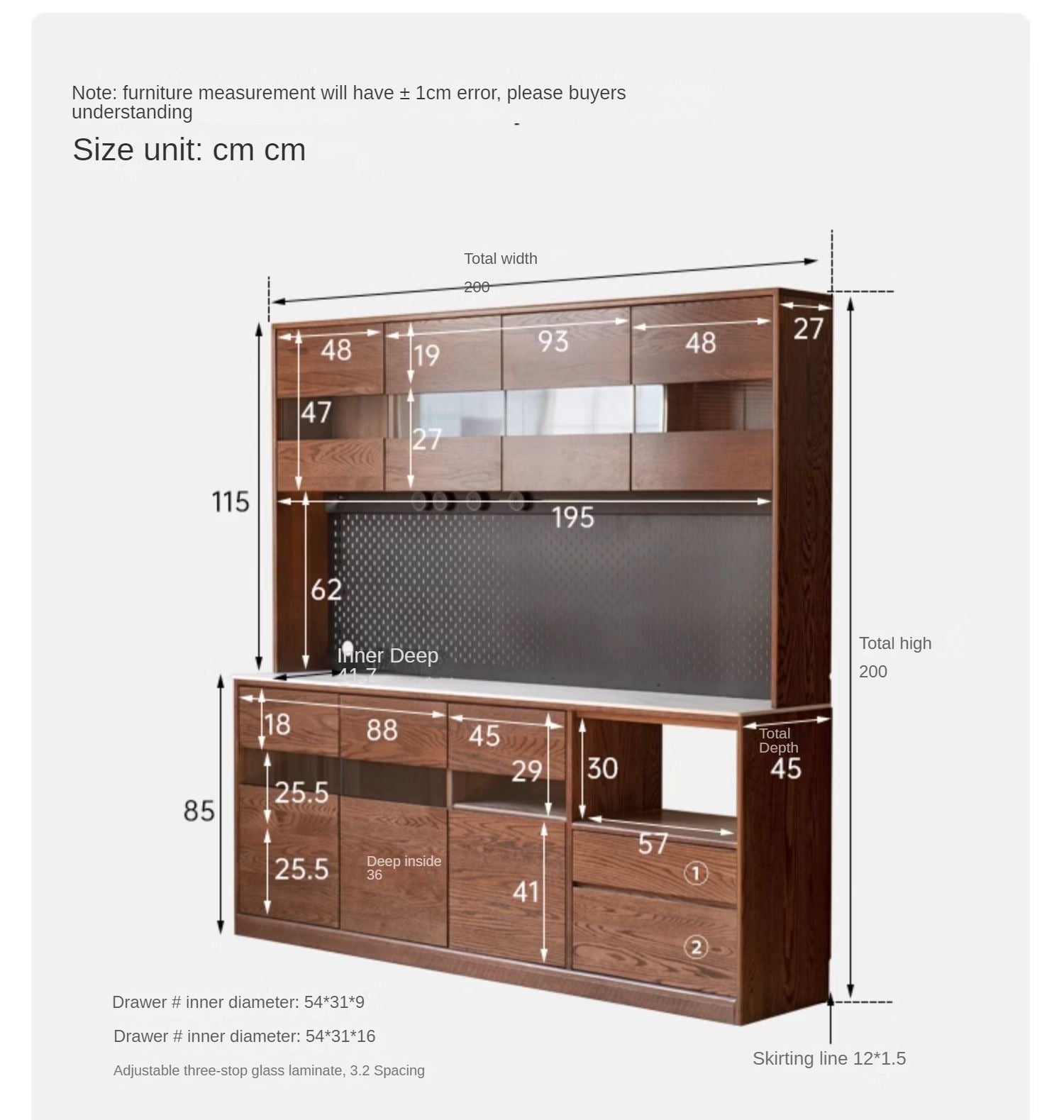 Oak solid wood dining storage sideboard against the wall,