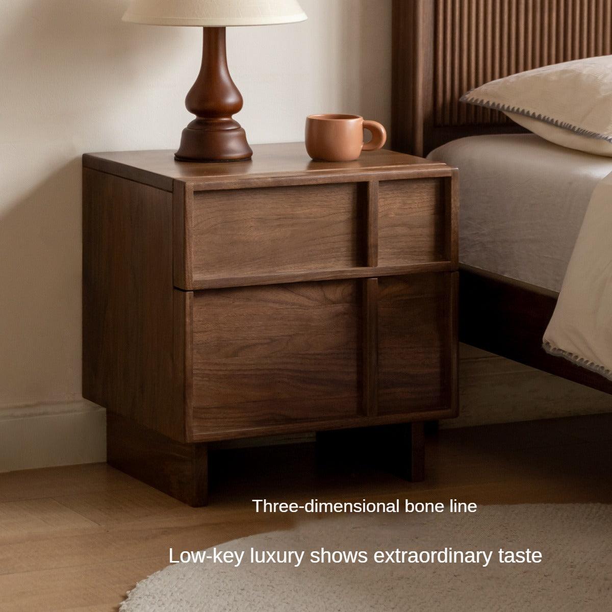 Black Walnut Solid Wood Storage Bedside Nightstand ,