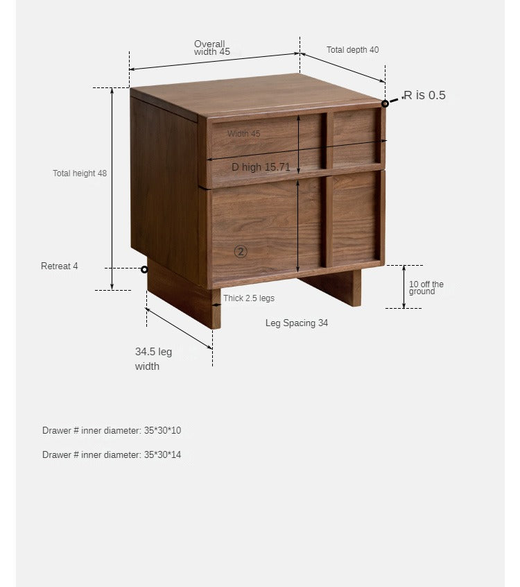 Black Walnut Solid Wood Storage Bedside Nightstand ,