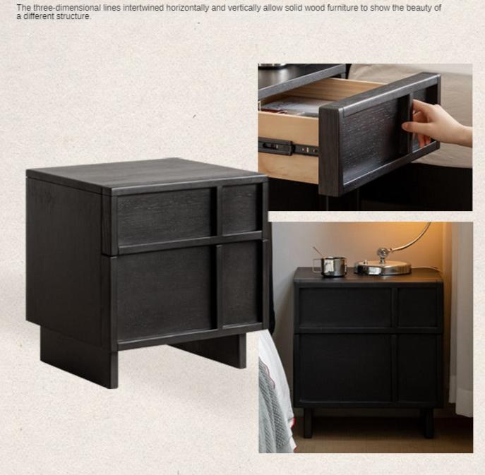 Oak Solid Wood Modern Black Storage Nightstand ,