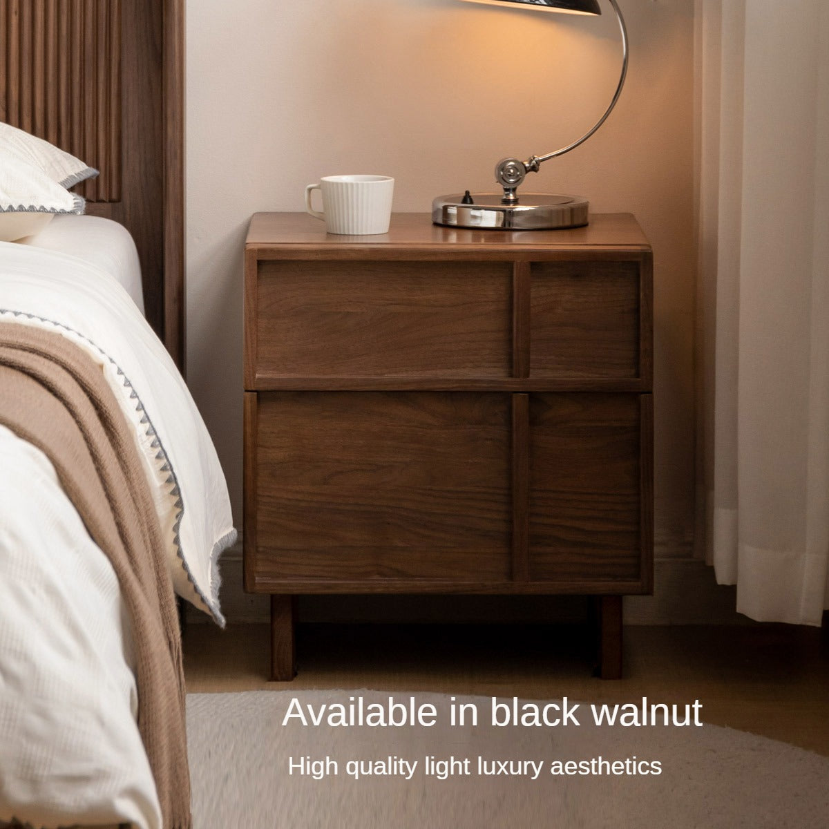 Oak Solid Wood Modern Black Storage Nightstand ,