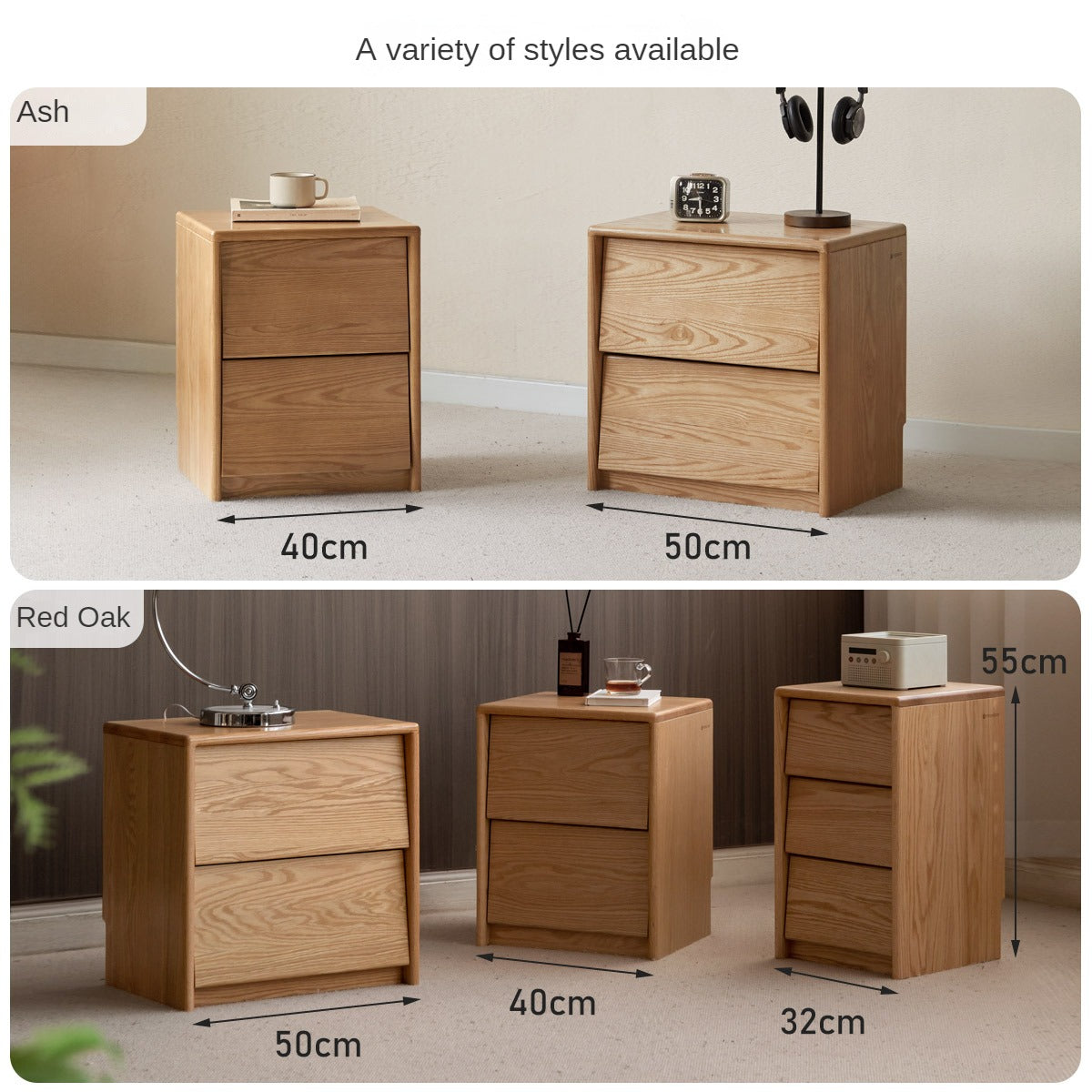 Oak, Ash Solid Wood Bedside Table,