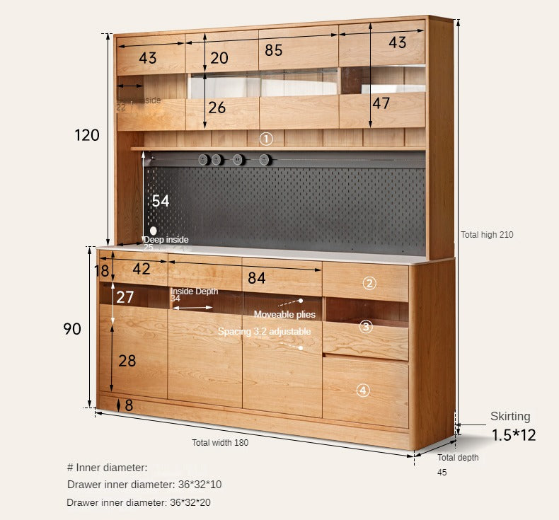 Cherry Solid Wood Large Capacity Storage Sideboard,