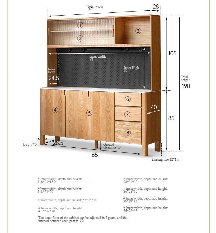 Oak Solid Wood Perforated Rock Board Dining Sideboard,