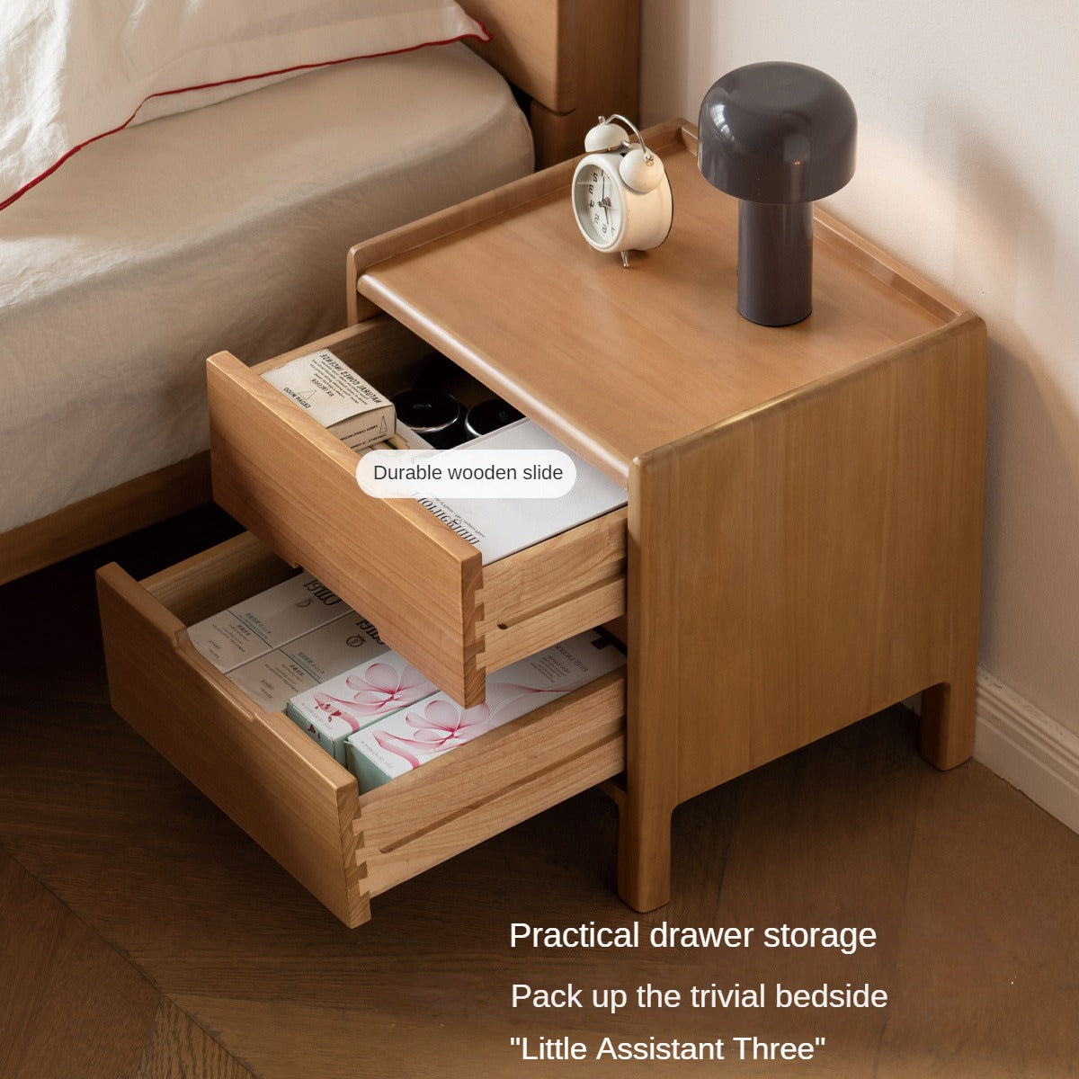 Poplar solid wood bedside table,