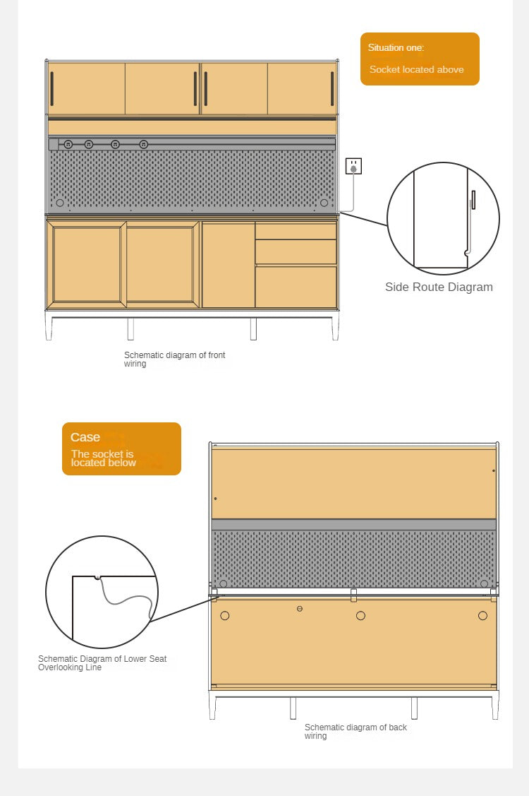 Cherry, Oak solid wood rock board dining cabinet integrated high,