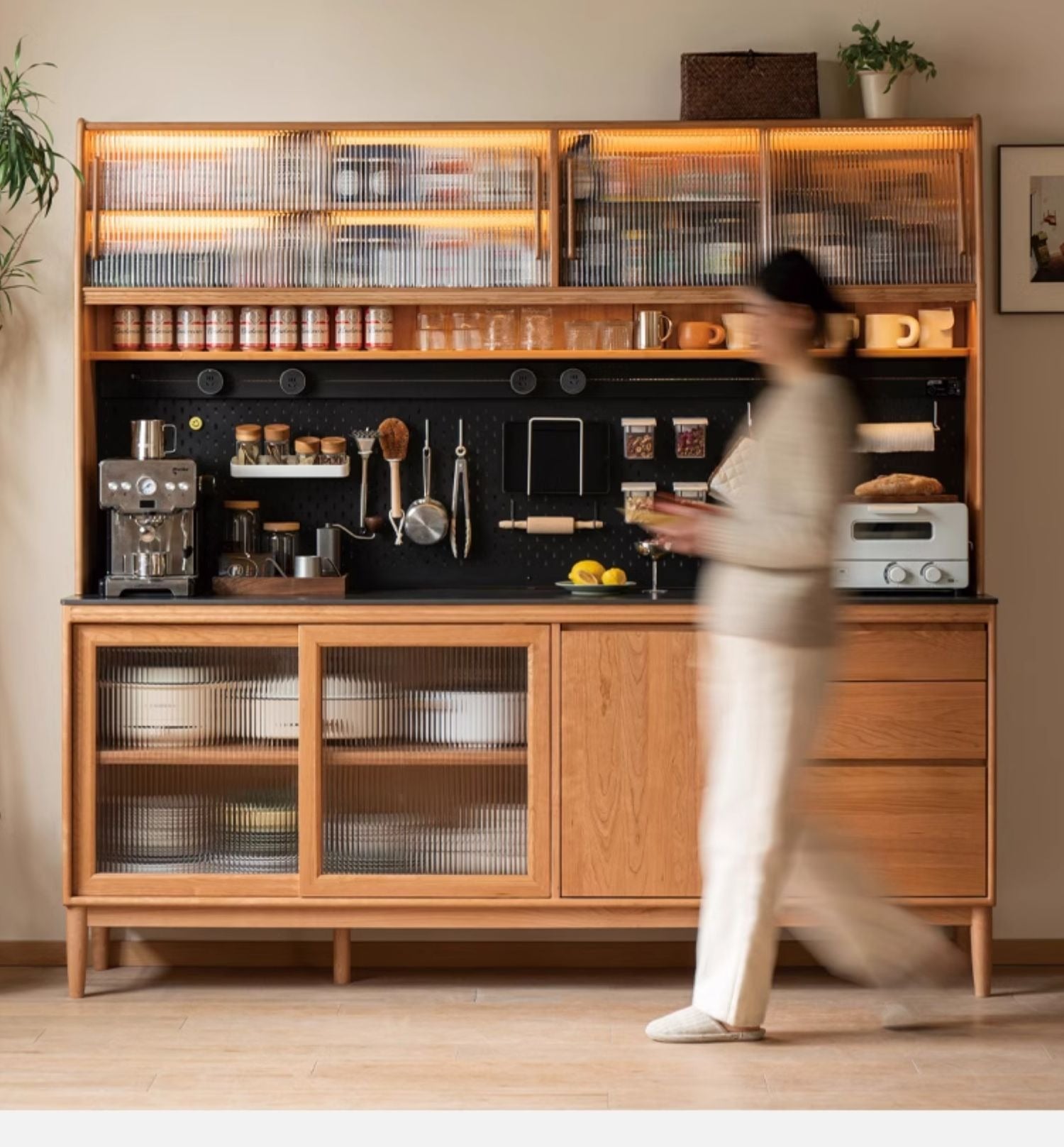 Cherry, Oak solid wood rock board dining cabinet integrated high,