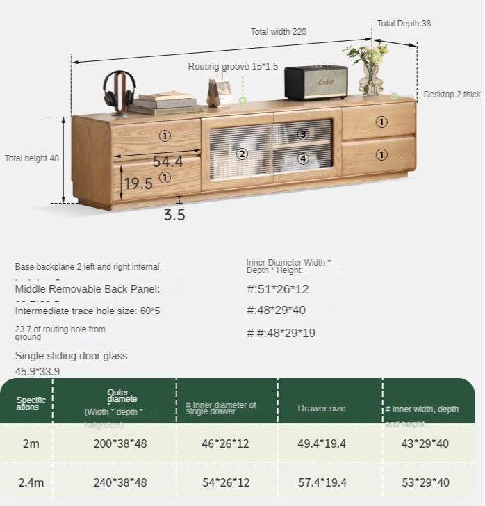 Ash solid wood high floor storage TV cabinet,