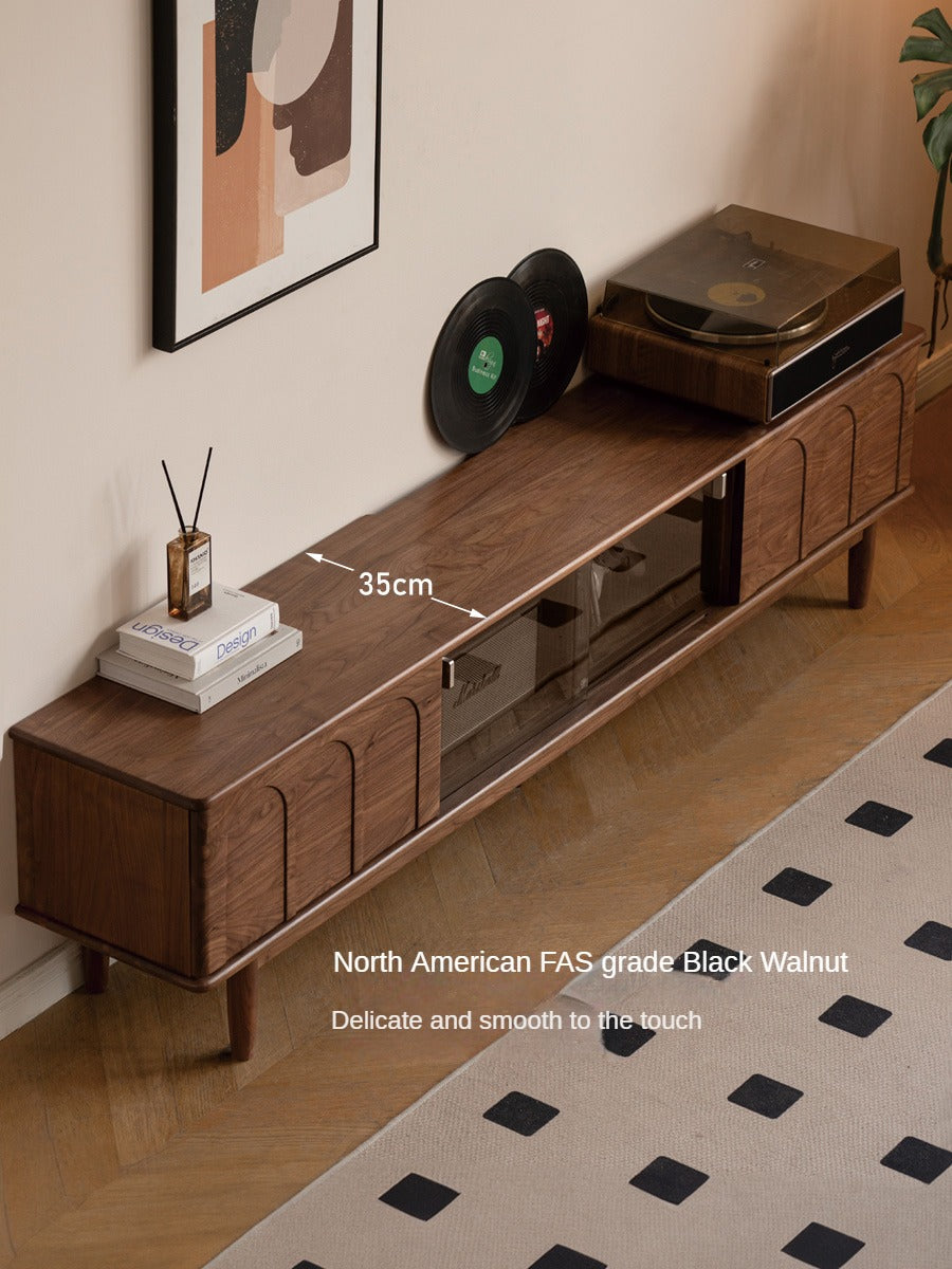 Black walnut solid wood retro large capacity TV cabinet ,