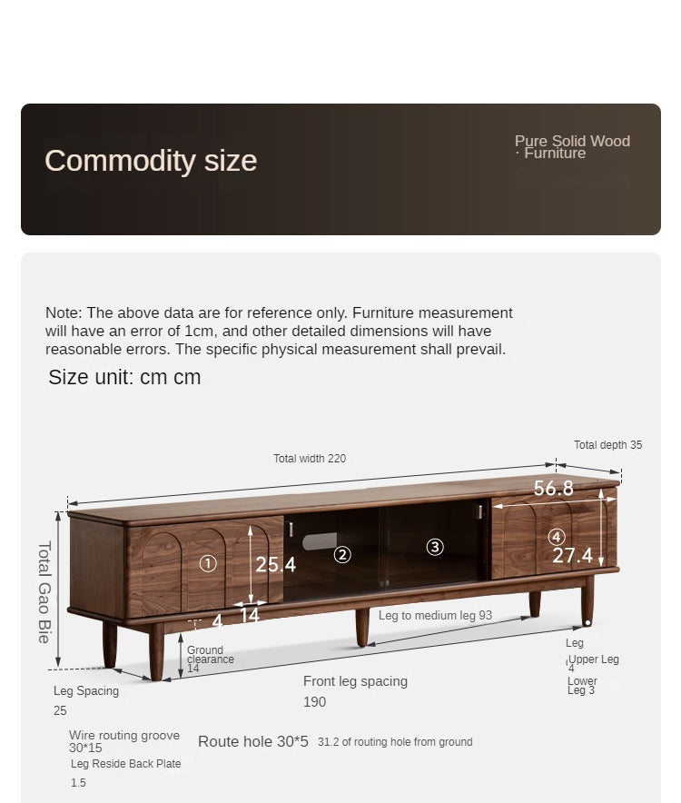 Black walnut solid wood retro large capacity TV cabinet ,