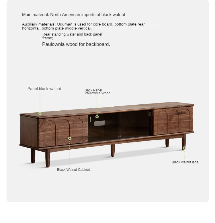 Black walnut solid wood retro large capacity TV cabinet ,