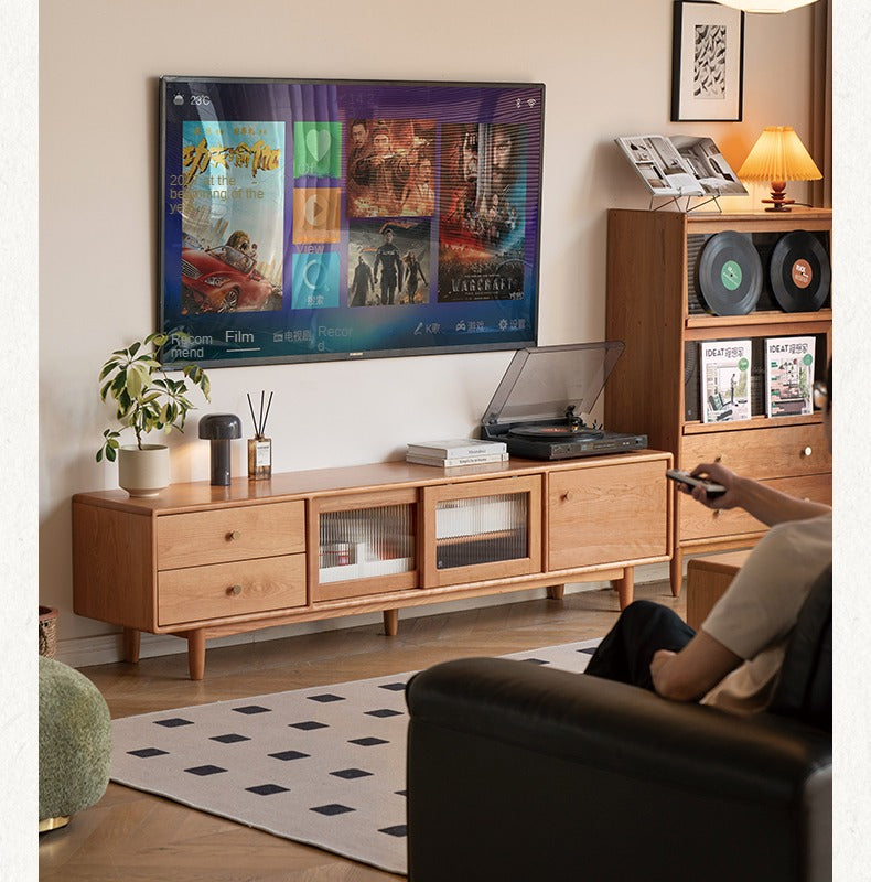 Cherry solid wood modern TV cabinet,