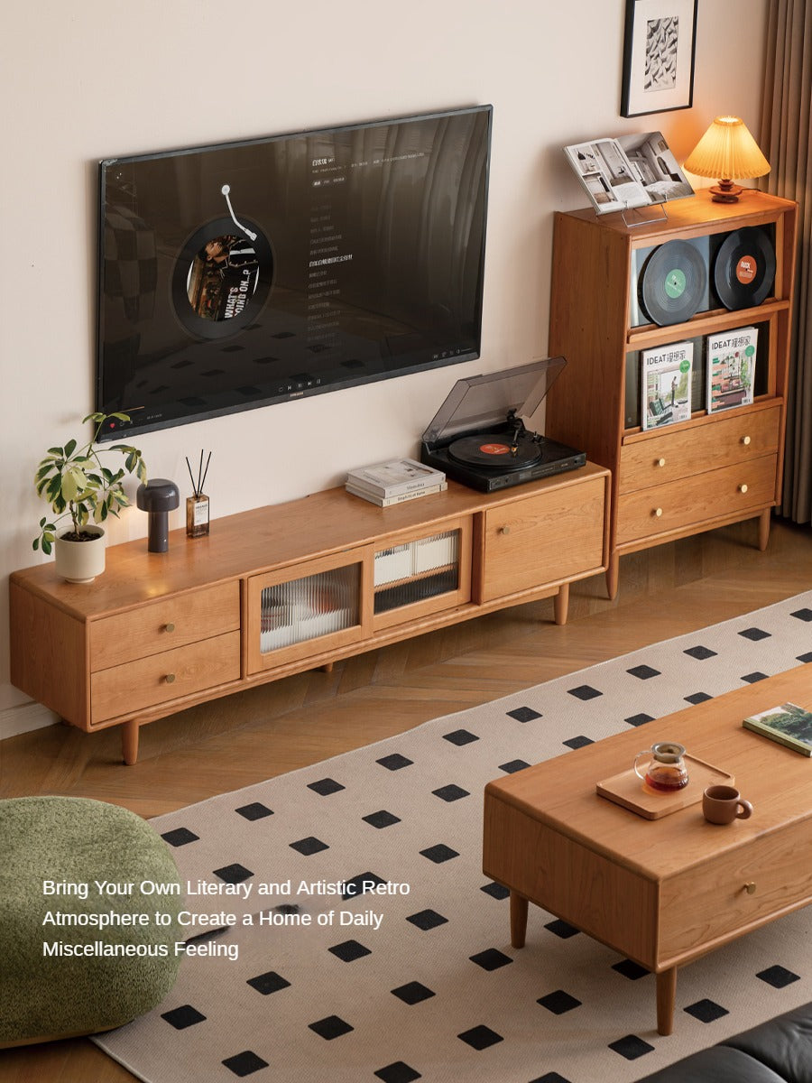 Cherry solid wood modern TV cabinet,