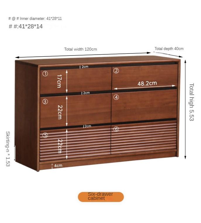 Poplar Solid Wood Retro Style Six-Drawer Cabinet,