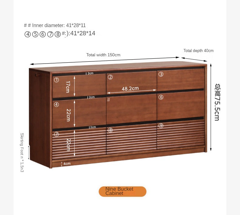 Poplar Solid Wood Retro Style Six-Drawer Cabinet,