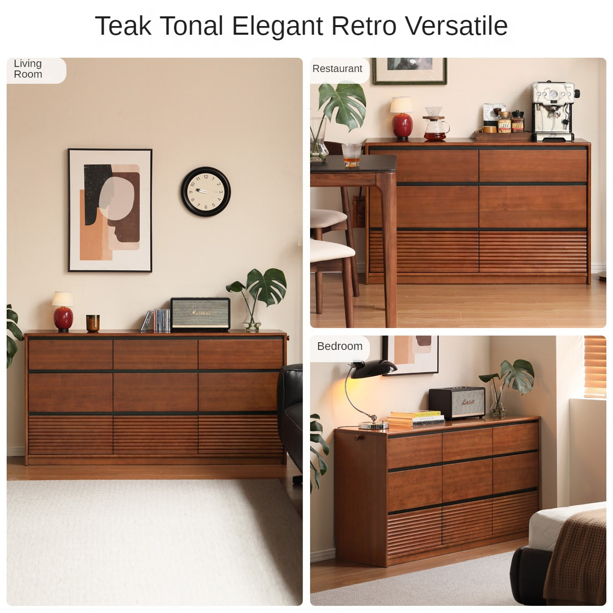 Poplar Solid Wood Retro Style Six-Drawer Cabinet,