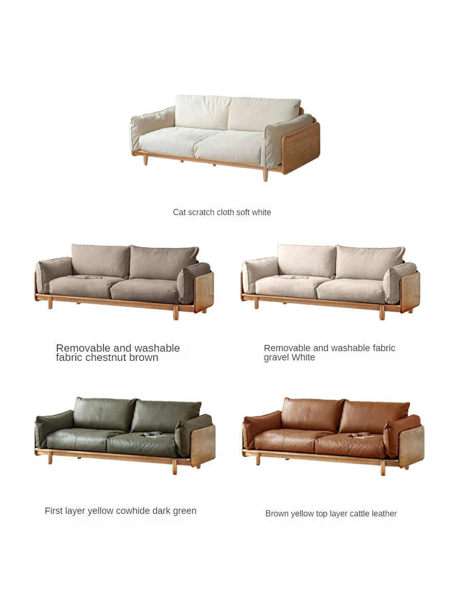 Oak solis wood sofa Genuine Leather , fabric