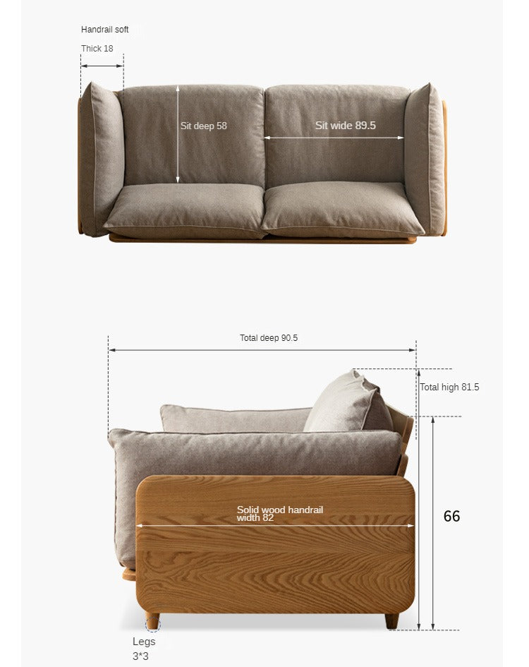 Oak solis wood sofa Genuine Leather, fabric: