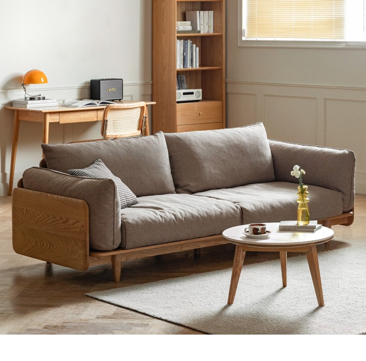 Oak solis wood sofa Genuine Leather, fabric: