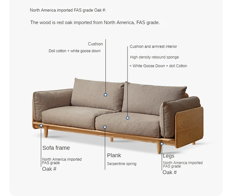 Oak solis wood sofa Genuine Leather, fabric: