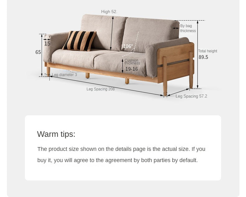 Oak solid wood sofa modern high back