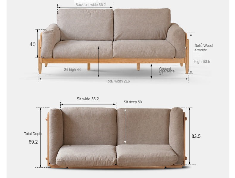 Oak solid wood sofa modern high back