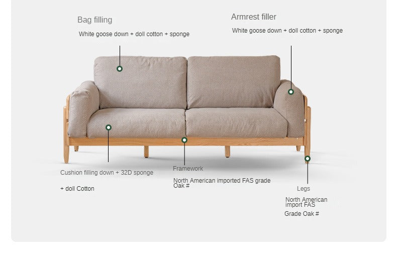 Oak solid wood sofa modern high back