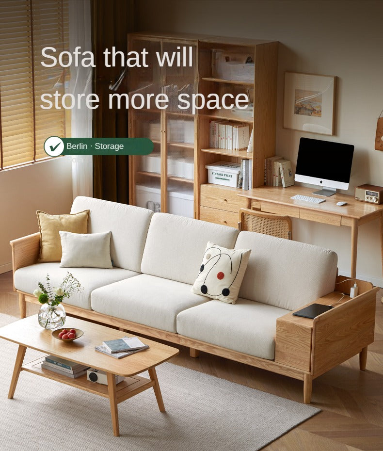 Oak Solid Wood saving space functional Storage Sofa