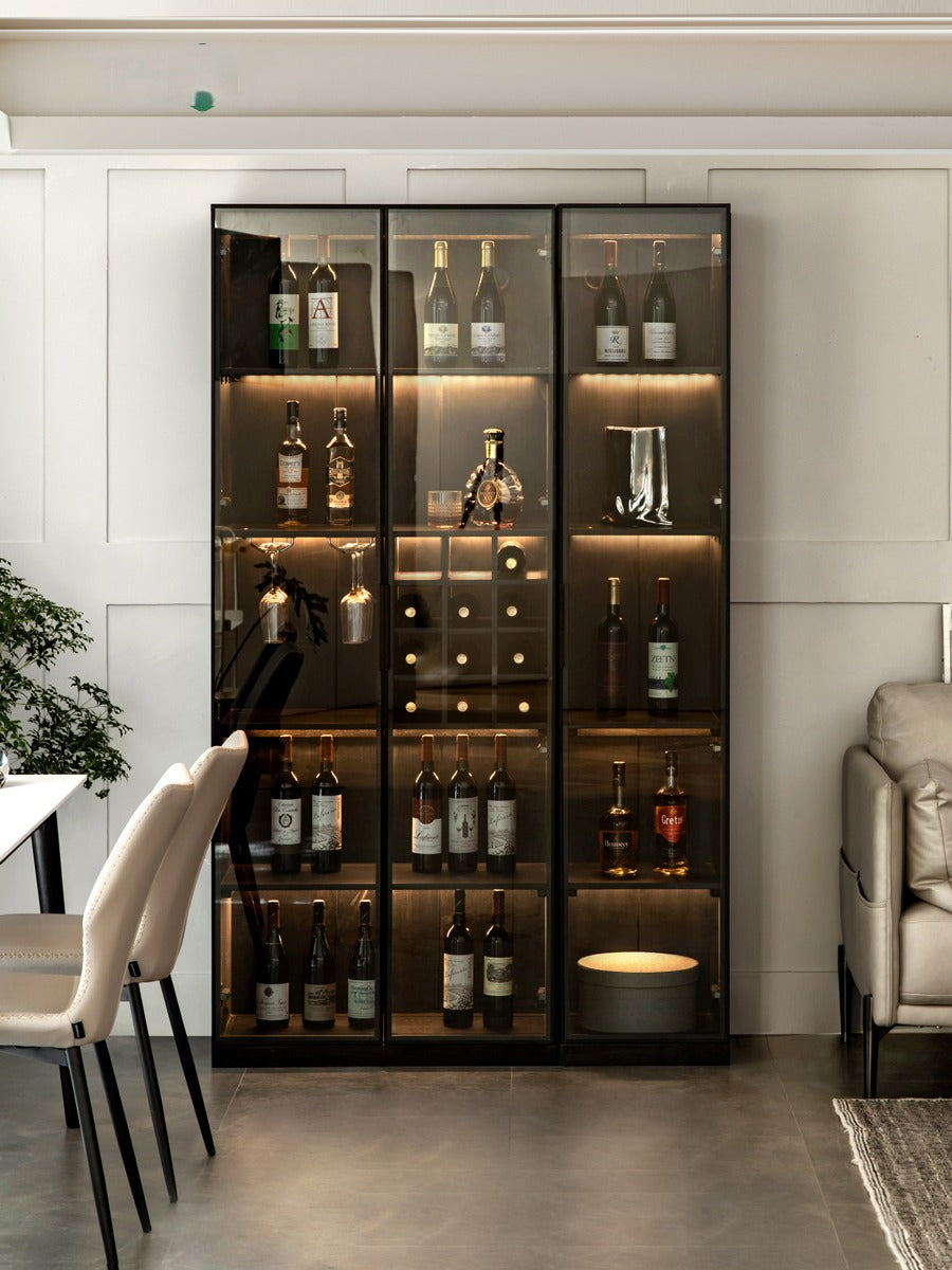 Oak Solid Wood Glass Door Display Wine Cabinet,