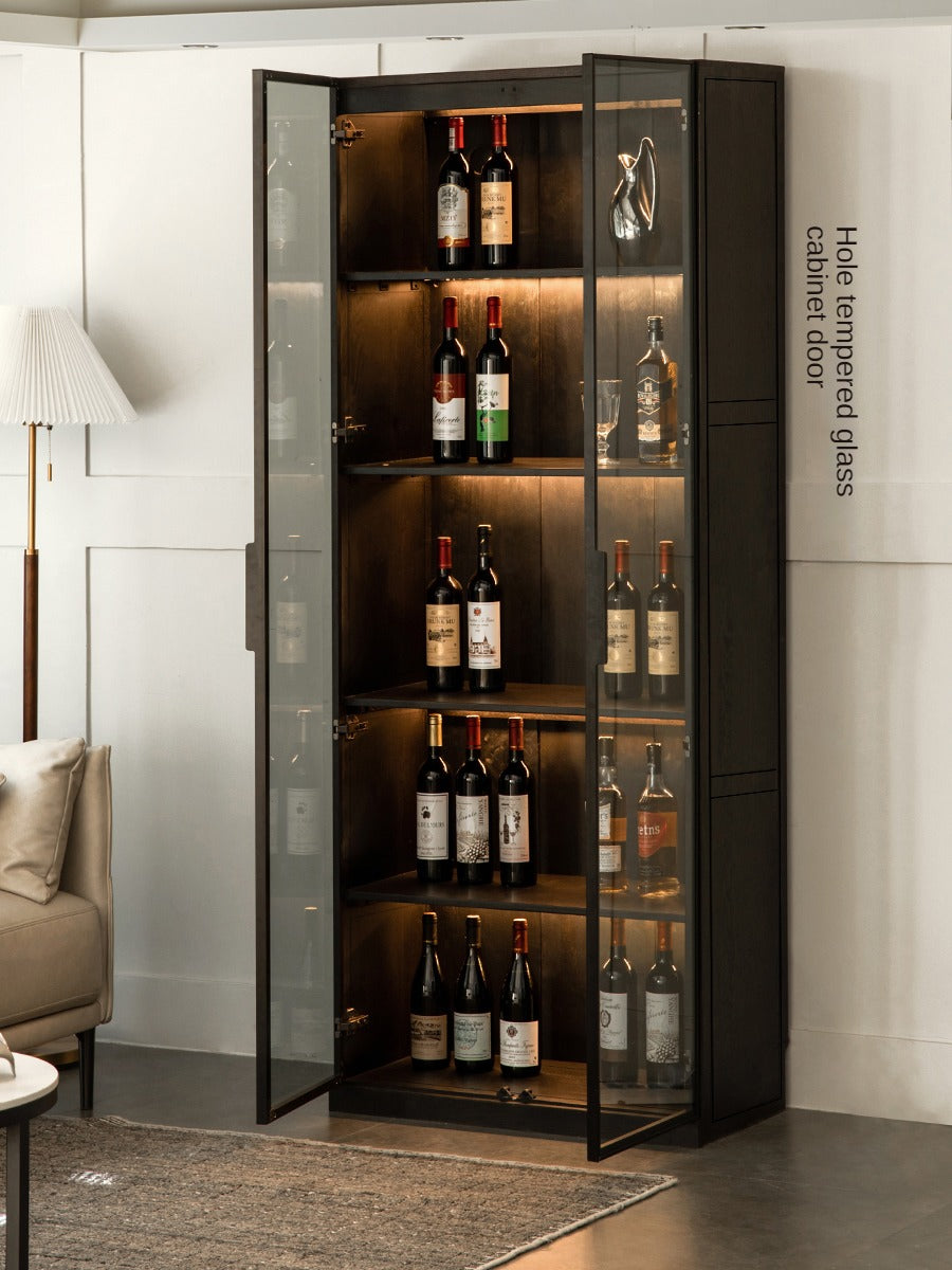 Oak Solid Wood Glass Door Display Wine Cabinet,