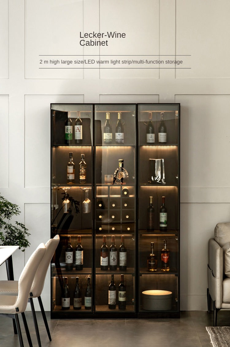 Oak Solid Wood Glass Door Display Wine Cabinet,