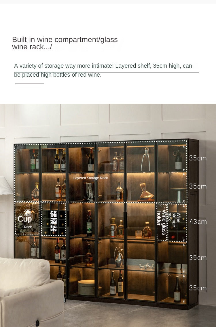 Oak Solid Wood Glass Door Display Wine Cabinet,