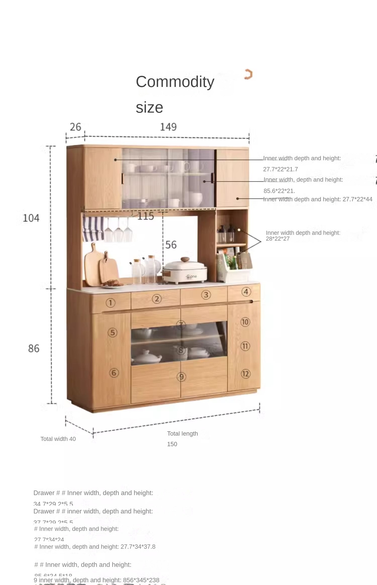 Oak solid wood Nordic dining sideboard,