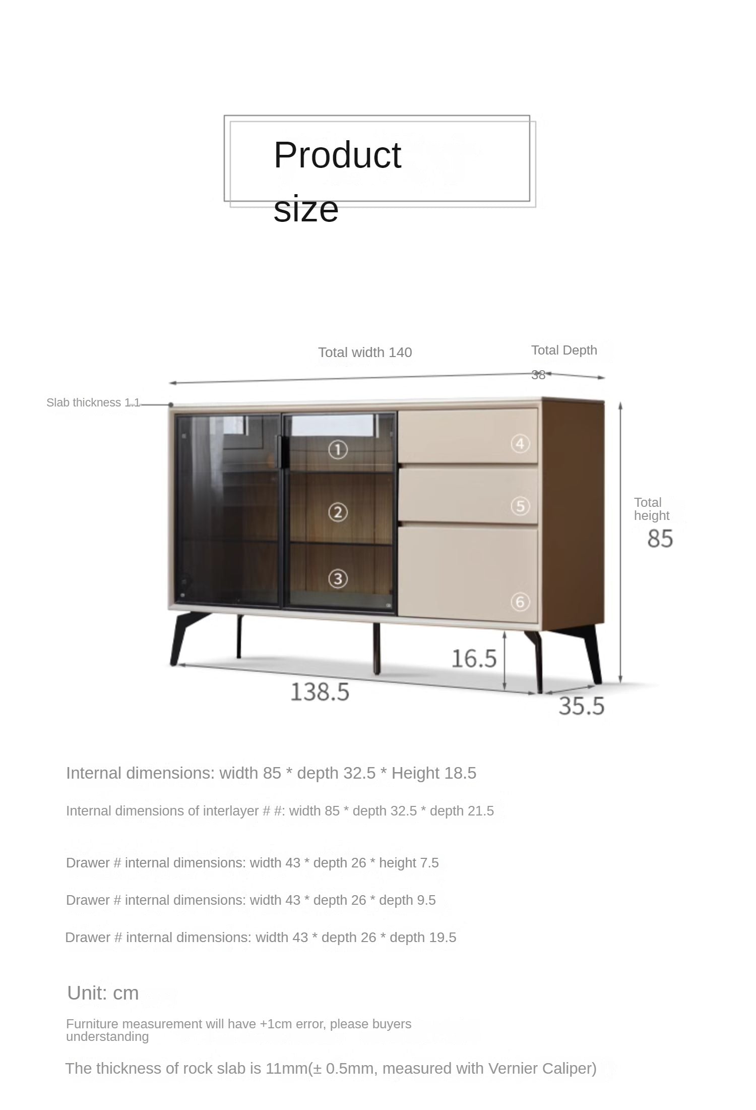 Poplar Solid Wood Rock Board Glass Door Dining Sideboard,