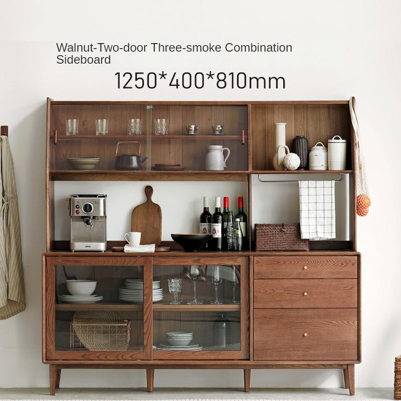 Oak solid wood Nordic sideboard integrated against the wall,